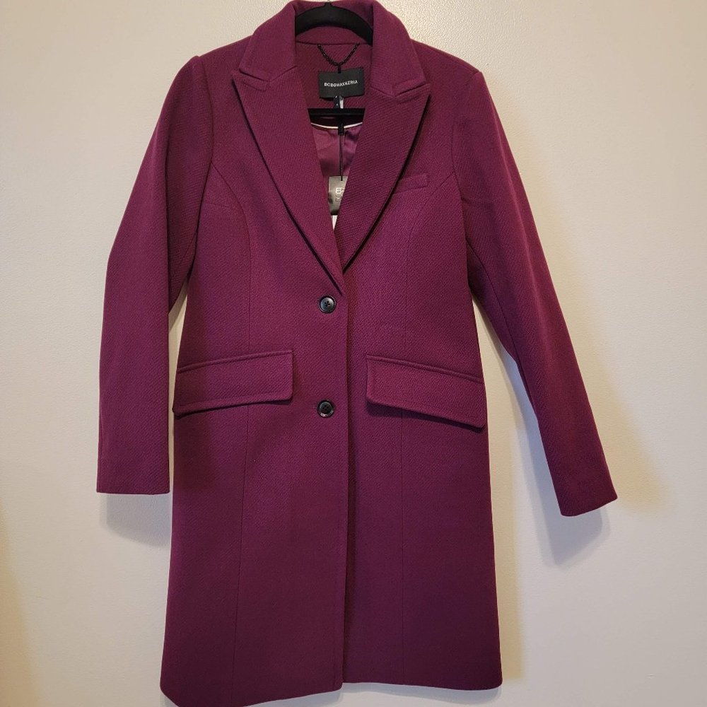 NWT BCBG NOTCH COLLAR SINGLE-BREASTED RIDING COAT in RASPBERRY